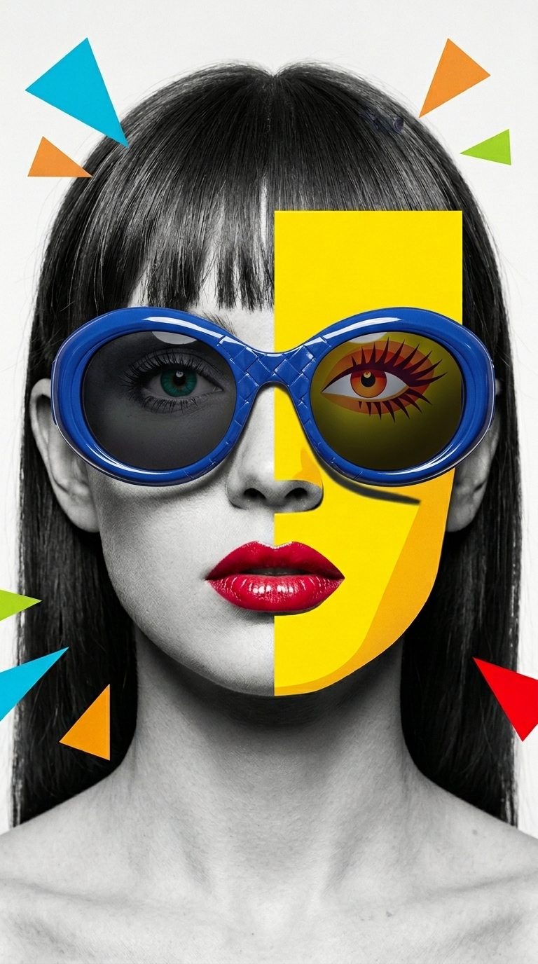 Colorful woman presenting sunglasse